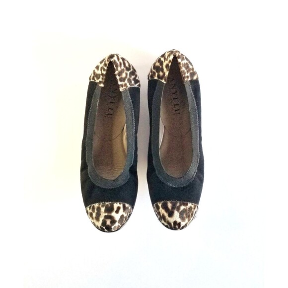 ANYI LU Ballet Flats Black Suede Leopard Calf Hair Sz 38 7.5 Cap Toe Italy - Picture 12 of 12